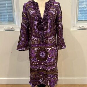 PAROSH purple Satin dress sequins beads NWOT
